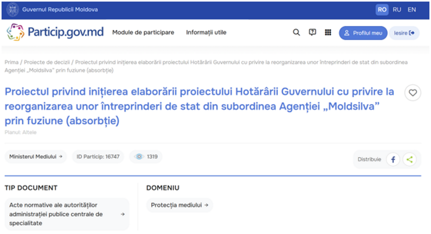 Forest Sector Reform: "Pădurile Moldovei" Must Not Become a Joint-Stock Company